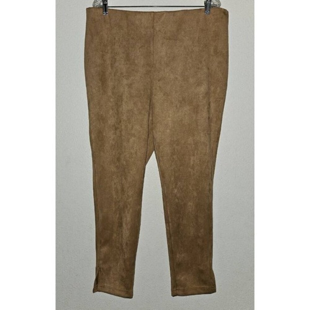 Zac & Rachel Brown Faux Suede Pants XL Pull-On Elastic Waistband Cropped Length